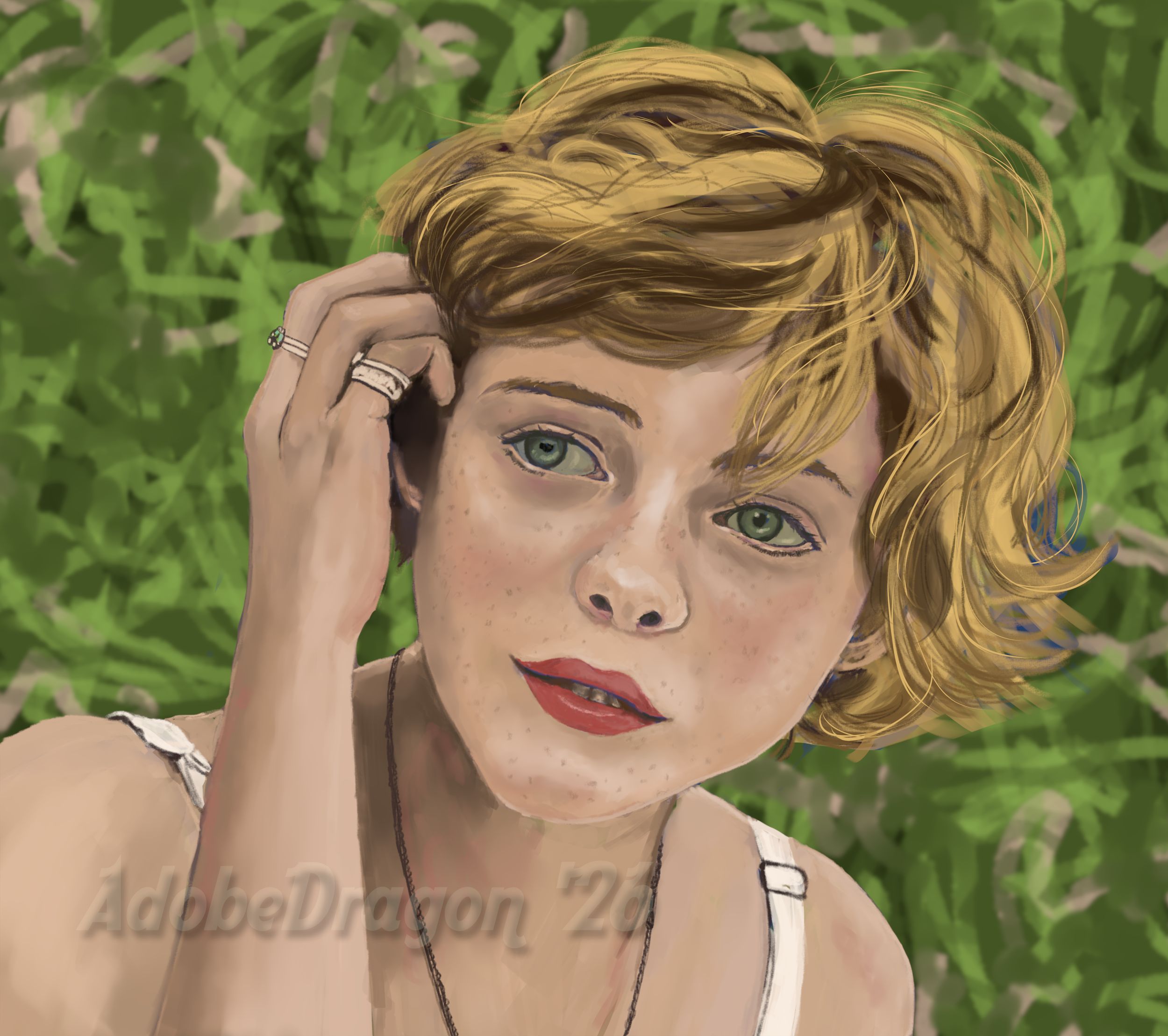 Portrait of Sophia Lillis, painted in Krita.